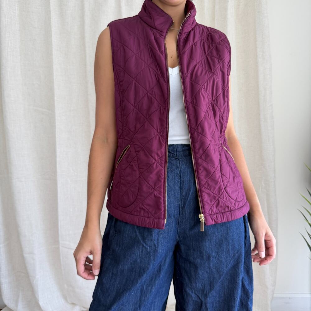 Talbots Vest Medium Burgundy Quilted Fleece Lined Full Zip Preppy Old Money